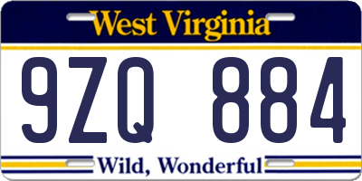 WV license plate 9ZQ884