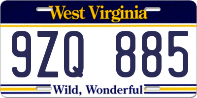 WV license plate 9ZQ885