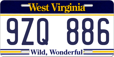 WV license plate 9ZQ886