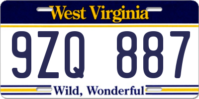 WV license plate 9ZQ887