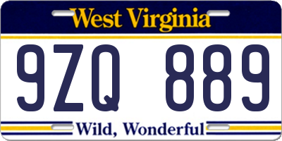 WV license plate 9ZQ889