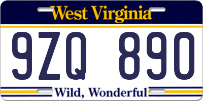 WV license plate 9ZQ890