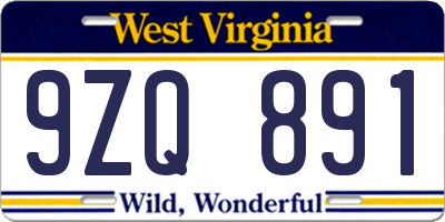 WV license plate 9ZQ891