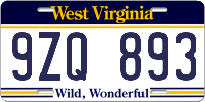 WV license plate 9ZQ893