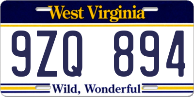 WV license plate 9ZQ894