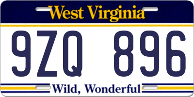 WV license plate 9ZQ896