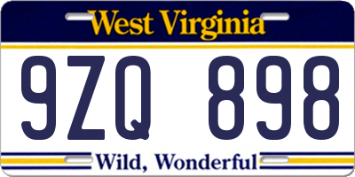 WV license plate 9ZQ898