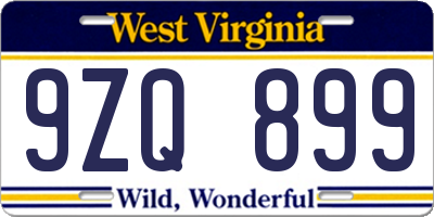 WV license plate 9ZQ899