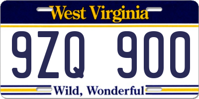 WV license plate 9ZQ900