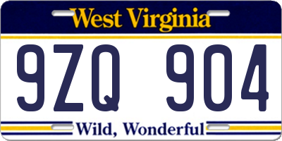 WV license plate 9ZQ904
