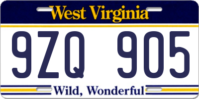 WV license plate 9ZQ905