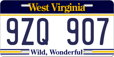 WV license plate 9ZQ907