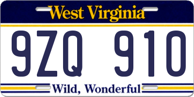 WV license plate 9ZQ910