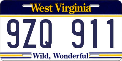 WV license plate 9ZQ911