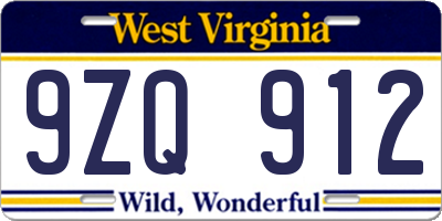 WV license plate 9ZQ912