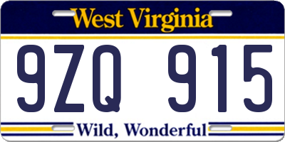 WV license plate 9ZQ915