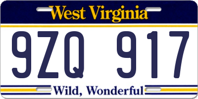 WV license plate 9ZQ917