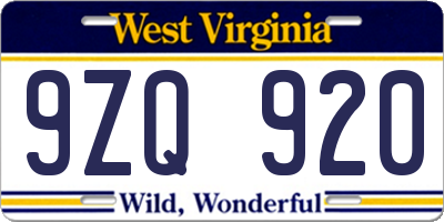 WV license plate 9ZQ920