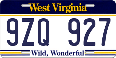 WV license plate 9ZQ927