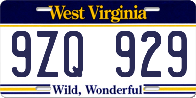 WV license plate 9ZQ929