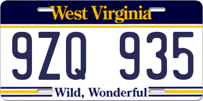 WV license plate 9ZQ935