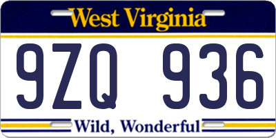 WV license plate 9ZQ936