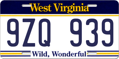 WV license plate 9ZQ939