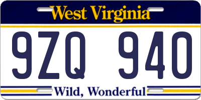 WV license plate 9ZQ940