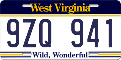 WV license plate 9ZQ941
