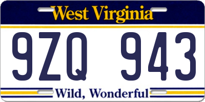 WV license plate 9ZQ943