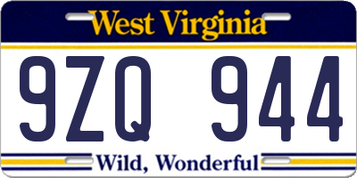 WV license plate 9ZQ944