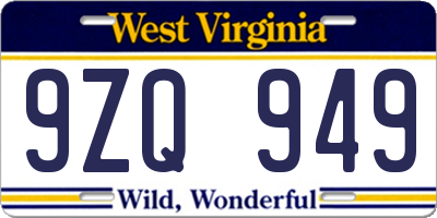 WV license plate 9ZQ949