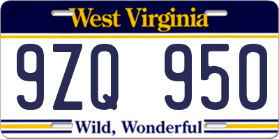 WV license plate 9ZQ950