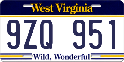 WV license plate 9ZQ951