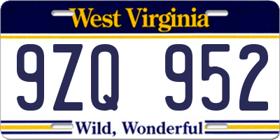 WV license plate 9ZQ952