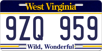WV license plate 9ZQ959