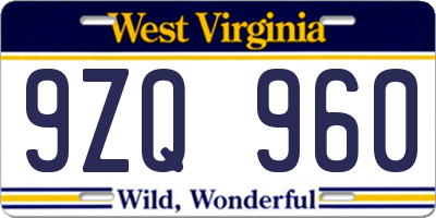 WV license plate 9ZQ960