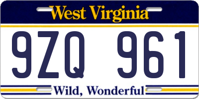 WV license plate 9ZQ961