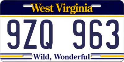 WV license plate 9ZQ963
