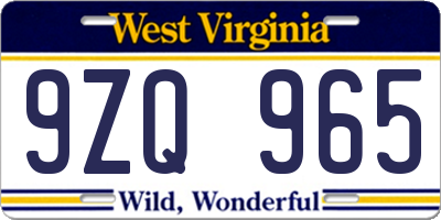 WV license plate 9ZQ965