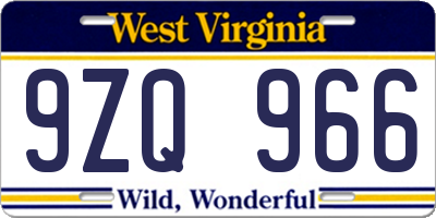 WV license plate 9ZQ966