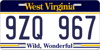 WV license plate 9ZQ967
