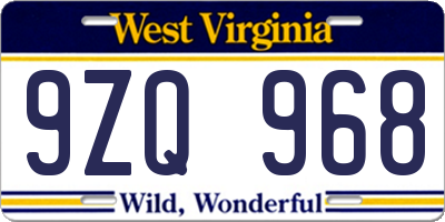 WV license plate 9ZQ968