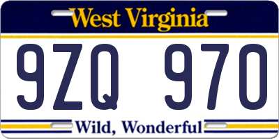 WV license plate 9ZQ970