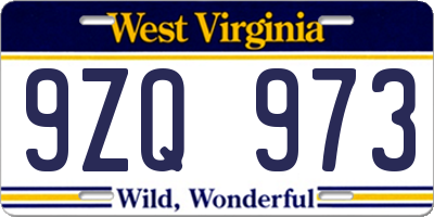 WV license plate 9ZQ973