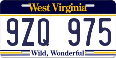 WV license plate 9ZQ975