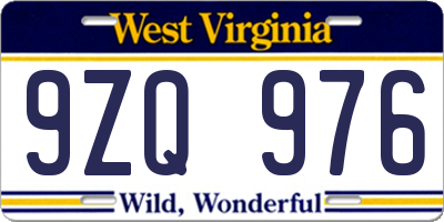 WV license plate 9ZQ976
