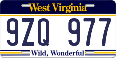WV license plate 9ZQ977