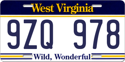 WV license plate 9ZQ978