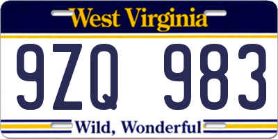 WV license plate 9ZQ983